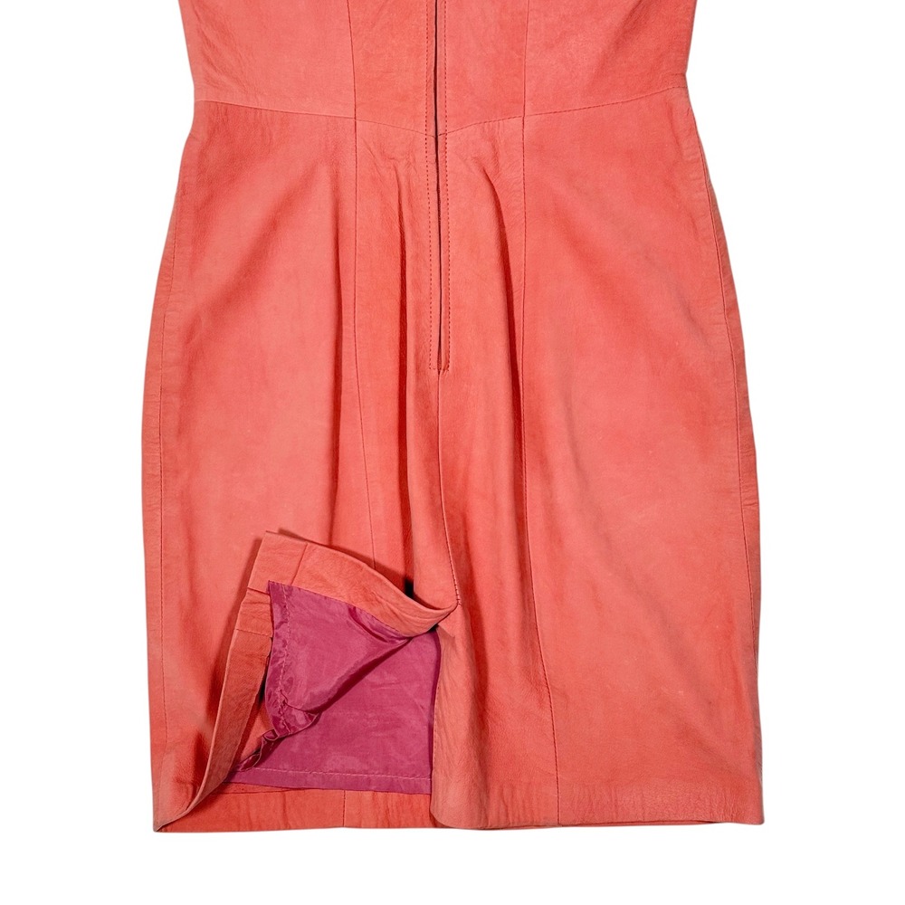 Michael Hoban North Beach Leather Mini Dress Flamingo Pink Vintage Cap Sleeve - Picture 4 of 6